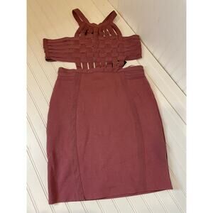 NWT Fashion Nova Give Me Body Bandage Mini Dress Marsala Cut Out Plus Size 2X